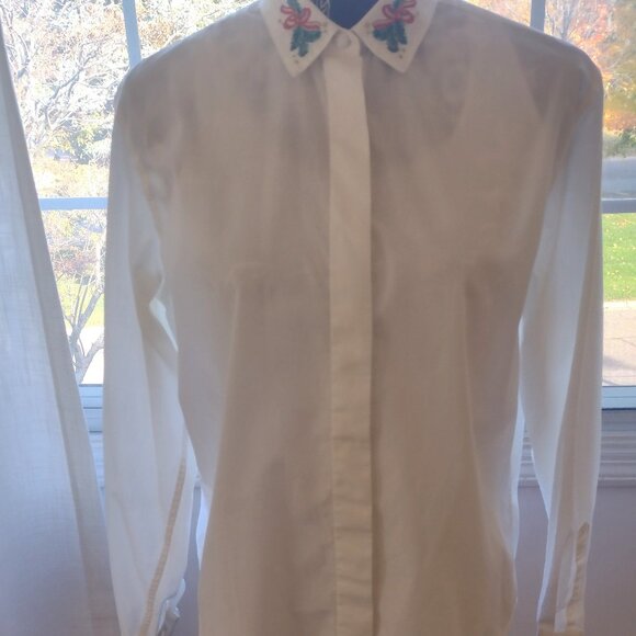 Sandra Ingrish Holiday White Cotton Button Down Shirt - Picture 1 of 4
